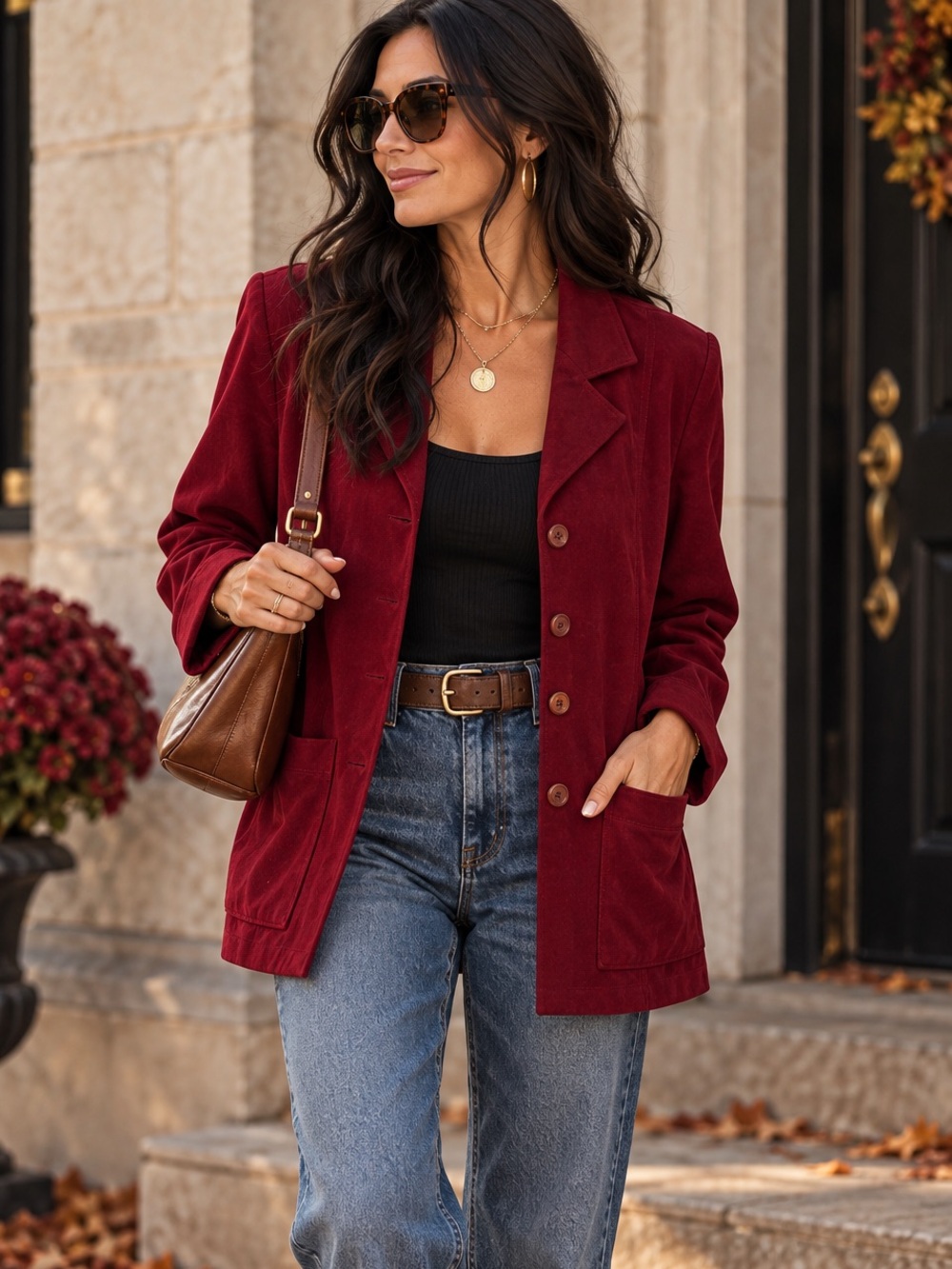 Burgundy Red Faux Suede Blazer L Petite 90s Minimalist Fall Photos Holiday *flaw